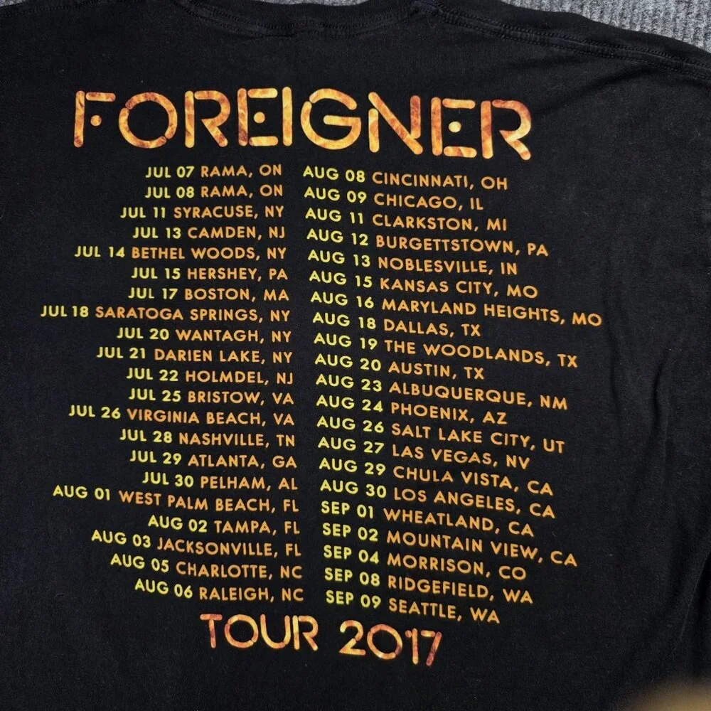 Foreigner Shirt Mens 2XL Black The Flame Still Burns Tour 2017 Band Rock Tee - Picture 5 of 6
